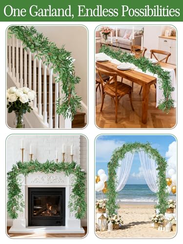ANPHSIN Fake Vines Greenery Garland - 3 Packs Total 16.5ft Green Willow Leaf Vine Garland, Artificial Leaves Wall Hanging Decor for Home, Room, Wedding Arch, Centerpieces - color: 3pcs