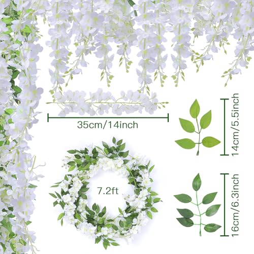 U'Artlines 10Pcs 7.2 Ft/Piece Artificial White Wisteria Garland Silk Fake Flowers Hanging Greenery Vines for Home Garden Wedding Party Indoor Outdoor Decor - color: White-a