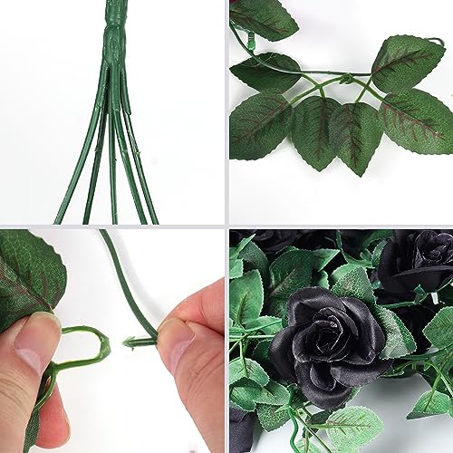 RECUTMS Artificial Black Rose Hanging Flower Plants Decorations, 2 PCS 3.3Ft Fake Floral lvy Garland with 30 LED Fairy String Lights for Indoor Wall Wedding Outdoor Home Garden Gothic Halloween Decor - color: Black, size: 2 pcs light