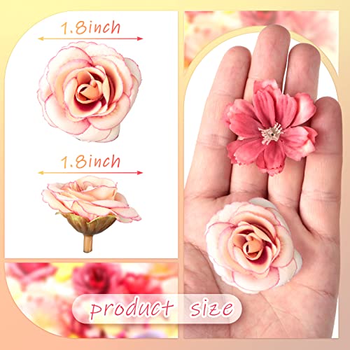 Hanaive 80 Pcs Mini Silk Flower Heads Small Fake Peony Daisy Rose Plum Blossom Bulk Artificial 3D Fabric Flower Heads Bulk for DIY Wedding Hair Dresses Crafts Decoration(Bright Color) - color: Bright Color