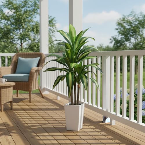 Aveyas 4ft Artificial Dracaena Tree for Home Decor, 4 Feet Real Touch Large Faux Plant Fake Silk Floor Trees with Pot for Indoor Outdoor House Living Room Office (4 ft Tall Including Raised Pot) - color: Dracaena Tree (4ft)