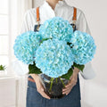 JINWOE Lake Blue Faux Hydrangea Flowers, 4Pcs 22" Large Lifelike Silk Artificial Hydrangeas, Full Fake Flowers for Bouquet Table Centerpieces Outdoor Wedding Indoor Home - color: Lake Blue