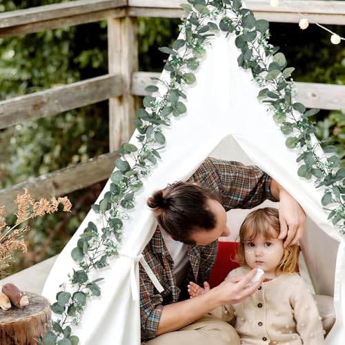 Artificial Eucalyptus Garland, 2Pack Lush Silver Dollar Eucalyptus Leaves Vine Faux Greenery Garland Spring Garland for Mantel Baby Shower Wedding Party Table Room Home Decor - color: Green, size: 2PCS