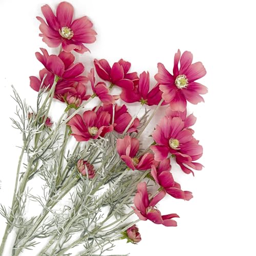 Red Artificial Flowers Fake Cosmos Flowers, 2 Bunches Wedding Bouquets Artificial Cosmos Flowers Bulk, 23.6 Inch Realistic Flower Faux Silk Cosmos for Vase, Dining Table, Floral Arrangement - color: Rose Red, size: 2pcs