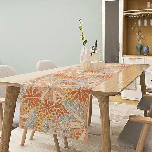 Retro Mid Century Hippie Table Runner Vintage Groovy Abstract Florals 1960s 1970s Boho Flower Dinner Runner for Country Farmhouse Home Kitchen Birthday Party Holiday 36X13inch - color: Bohoflower-11, size: L36"x W13"