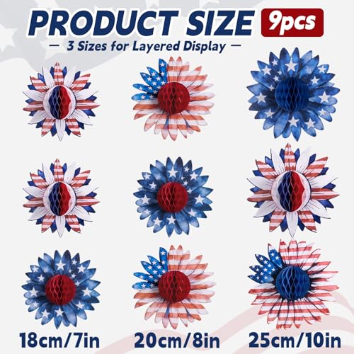 Paper Jazz 4th of July Decorations Paper Flower American Flag Red White and Blue Decor for Presidents Day,Patriotic Decoration Haning Paper Honeycomb for Veterans Day, Independence Day Birthday Party - color: blue And White