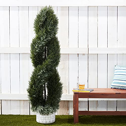 Nearly Natural 5ft. Pond Cypress Spiral Topiary UV Resistant (Indoor/Outdoor) - size: 60 in x 12 in x 12 in