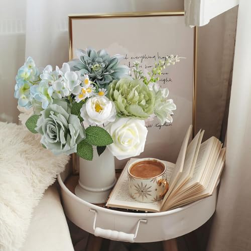 AGIRL Artificial Flowers Combo Silk Mix Green Fake Flower with Stems for DIY Wedding Bouquets Centerpieces Arrangements Table Chair Decor Baby Shower Home Decor (Sage Green) - color: Sage Green