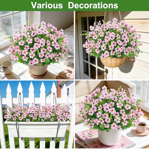 Roberly Artificial Flowers for Outdoors, UV Resistant Silk Faux Flowers Daisy with Eucalyptus Greenery Stems Fake Plastic Plants for Spring Summer Patio Garden Home Decor, 18 Bundles, Pink - color: Pink