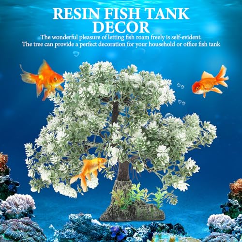 POPETPOP Aquarium Decor Fake Tree 4.13X2.36X10.62In Realistic Plastic Bonsai Plant Fish Tank Ornament for Freshwater Saltwater Aquariums Home Office Decoration