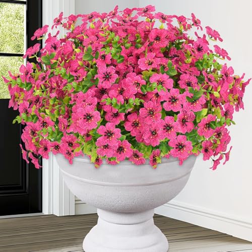 Elyum Artificial Flowers for Outdoors, 18 Bundles Artificial Plants & Flowers Outdoor, UV Resistant Faux Flowers Outdoor Fake Flowers for Outside Porch Window Box Decoration(Rose Red) - color: Rose Red, size: 18 Pack