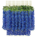U'Artlines 24 Pack (Total 86.4 Feet) Artificial Fake Wisteria Vine Rattan Hanging Garland Silk Flowers String Home Party Wedding Decor (24, Navy Blue) - color: Navy Blue