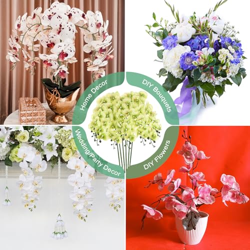 M METERXITY 6-Pack Artificial Orchid Flowers 9 Large Petals 37 Inch Faux Phalaenopsis Silk Bouquets Real Touch Light Green Fake Orchids for Home/Wedding/Christmas/Party/Garden Office - color: Light Green