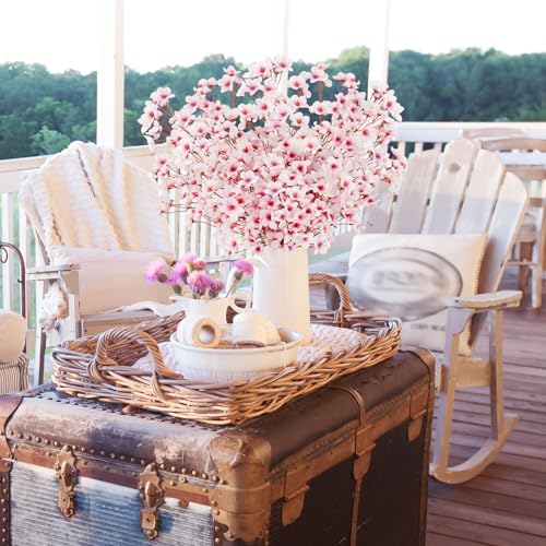 16PCS Artificial Cherry Blossom Flowers, 15.7" Fake Pink Peach Flowers Slik Faux Cherry Blossom Stems Flower Boquet for Home Vase Wedding Party Spring Decoration - color: Pink, size: 16