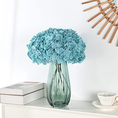 10PCS Artificial Hydrangea Flowers, Fake Hydrangea Silk Flowers Heads with Stems for Wedding Home Party Shop Baby Shower Decoration-Lake Blue - color: New-lake Blue