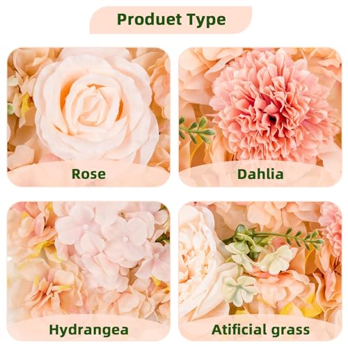 12-Pack Flower Wall Panels, 15x15 Inch Artificial Silk Rose Backdrop 3D Silk Hydrangea Rose Floral Panel for Photo Background Home Party Wedding Backdrop Decoration - color: Orange