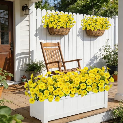 Roberly 12 Bundles Artificial Flowers for Outdoors, Fake Flowers Silk Morning Glory with Eucalyptus UV Resistant Faux Plants for Spring Summer Garden Outside Porch Patio Yard Home Decor, Yellow - color: Yellow