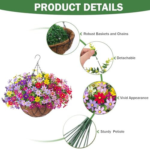INXUGAO Artificial Flowers with Hanging Planter for Outdoor, Faux Silk Daisy UV Resistant Plants in Basket for Indoor Porch Garden Yard Spring Summer Decor(Rose Yellow) - color: Rose Yellow
