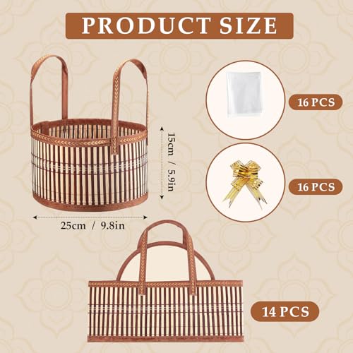 kuchisity 14 Set Baskets for Gifts Empty, Large Woven Bamboo Gift Basket Kit with Handle Wrap Bag Golden Bow for Graduation Party, Wedding, Birthdays, Wrapping