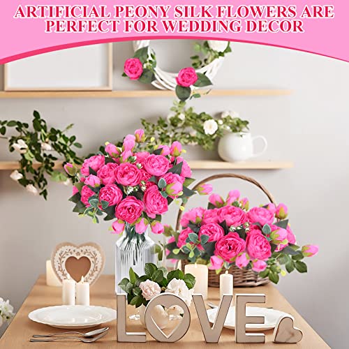 Yunsailing 8 Pack Artificial Peony Flowers Faux Silk Hydrangea Bouquet Wedding Home Table Decor Reusable Bouquet of Rose Flower for Birthday Wedding(Rose Red) - color: Rose Red, style: Peony