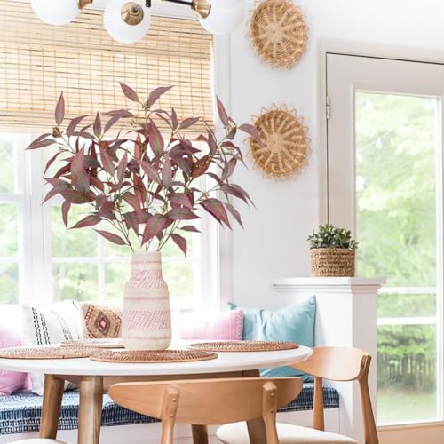 Briful Faux Fall Stems Eucalyptus Stems with Seeds Realistic Artificial Branches for Vase 3PCS Faux Greenery Stems DIY Floral Arrangement for Vase Home Decor Farmhouse Wedding Centrepieces - color: Red