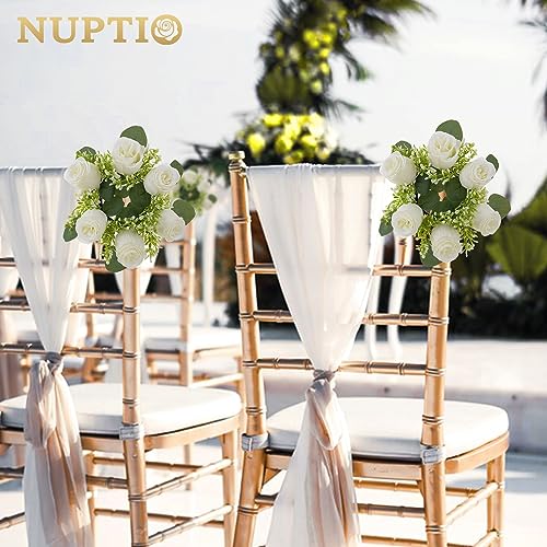 NUPTIO Flower Wreath for Table Centerpieces: 9.05 Inch Small White Artificial Candle Rings for Wedding Party Christmas Decorations - Rose Wreaths for Spring Summer Front Door Porch Decor 2 Pcs - color: White, size: Dia 9.05"-2pcs