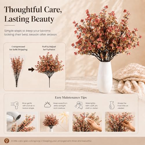 Mandy's 6 Bundles Artificial Beige Brown Baby’s Breath Flowers | 18.5 Inch Silk Gypsophila European Style Modern Home Decor Centerpiece Neutral Wedding Flower Arrangements - color: Beige Brown