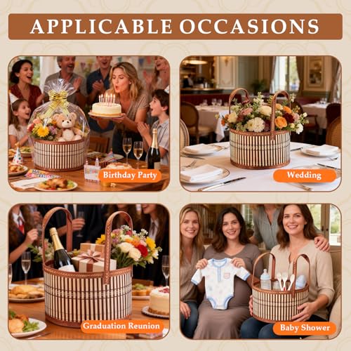 kuchisity 14 Set Baskets for Gifts Empty, Large Woven Bamboo Gift Basket Kit with Handle Wrap Bag Golden Bow for Graduation Party, Wedding, Birthdays, Wrapping