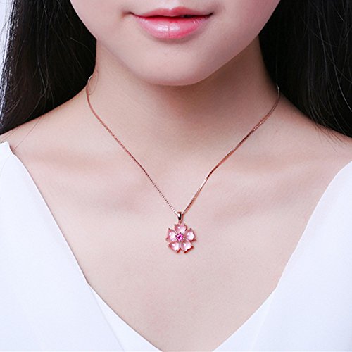 ROSE Gold Cherry Blossoms Necklace For Graduation and Mother’s Day gifts Pink beautiful Artificial stone crystal Necklace Best Gifts For Women Friend Lover