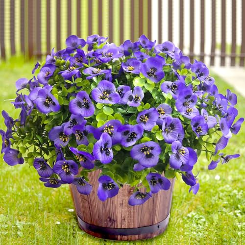 Artificial Flowers for Outdoors Fake Plants, 12pcs Fake Flowers Artificial Plants Outdoor UV Resistant,Silk Faux Flowers Shrubs Greenery Plants for Porch Garden Patio Window Box Decor - color: Purple, size: 12