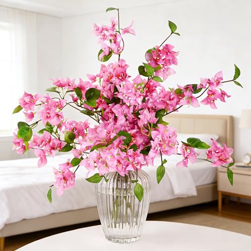 HCTCPALS Artificial Flowers for Outdoors 10 Pcs Bougainvillea Plant Realistic Silk Fake Flowers for UV Resistant Faux Plants Outdoor Indoor Outside Front Porch Hanging Planter Decoration-30” Pink - color: Bougainvillea Pink