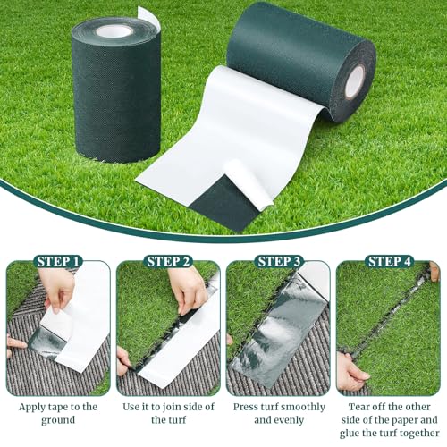 Gersoniel 2 Rolls 6 in x 16.5 ft Artificial Grass Turf Tape Self Adhesive Turf Seam Tape for Artificial Lawn Carpet Jointing, Indoor Outdoor Rug, Pet Grass Mat Connecting - size: 6 in X 16.5 ft