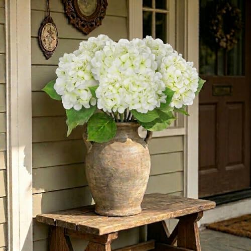 Oairse 3Pcs White Hydrangea Artificial Flowers 19.7 in Real Touch Faux Hydrangea Stems Silk Flowers with Stems White Fake Flowers Bouquet for Floral Arrangements Table Centerpieces Wedding Home Decor - color: White