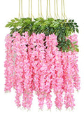 Duovlo 12 Piece Artificial Silk Wisteria Vine 3.6 Feet Ratta Hanging Flower Garland String Home Party Wedding Decor (Dark Pink) - color: Dark Pink