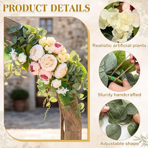 Suncalla 2 Pcs Floral Wedding Arch 30 Inch Rustic Artificial Flowers Swag with Peonies Eucalyptus Leaves for Wedding Arrangement Table Centerpiece Ceremony Backdrop Party Decor (Champagne) - color: Champagne
