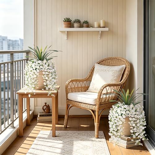 8 Bundles Fake Artificial Morning Glory Flowers for Outdoors+Ochid Faux Greenery Plants UV Resistant Weatherproof for Indoor Outdoor Garden Patio Window Box Home Decor - color: White