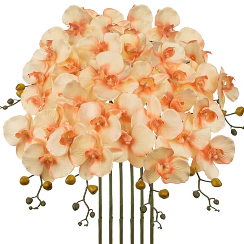 DILATATA 6PCS 32" Artificial Orchid Stems Rustic Butterfly Orchid Faux Phalaenopsis Flowers for Home Wedding Centerpieces Office Table Decorations Real Touch Silk Orchids for DIY Floral Arrangements - color: Cream Yellow