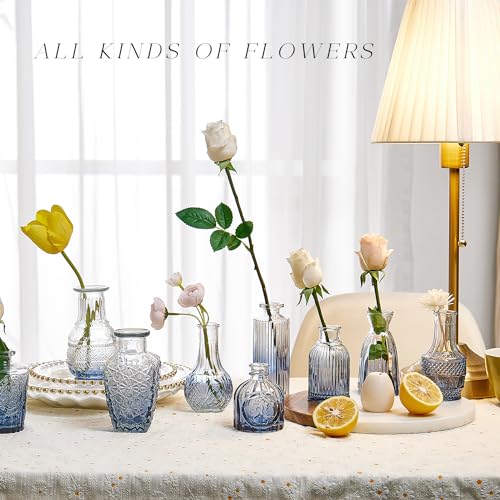 Glass Bud Vase Set of 20, Small Flower Vases, Glass Vases for Centerpieces, Vintage Home Table Decorations Bud Vases (20 Pcs, Blue) - color: Blue, size: 20 Pcs