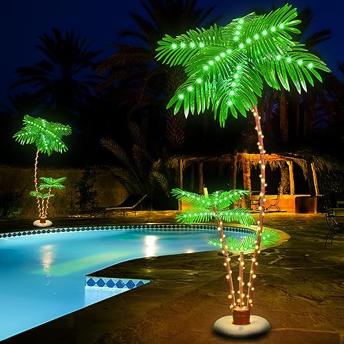 OUSHENG Lighted Palm Tree Bar Outdoor Christmas Decorations Decor, Light Up LED Artificial Fake Faux Trees Lights for Outside Patio Yard Pool Porch Deck Party Tropical, 7FT - size: 7ft