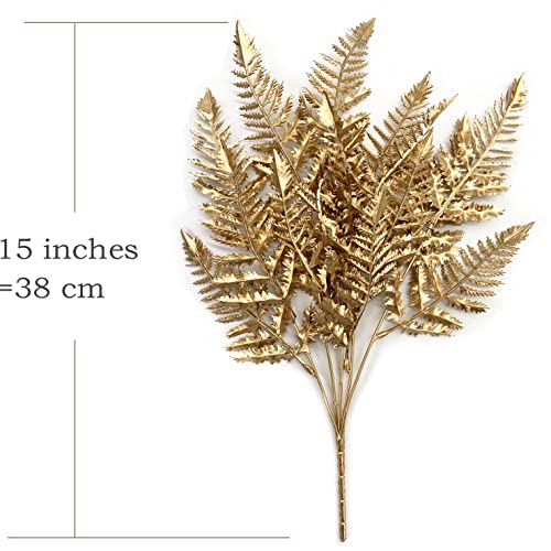 CATTREE Artificial Plants Christmas Decoration, Plastic Golden Boston Plant Fake Simulation Fern Leaves for Wedding Bridal Bouquet Party Indoor DIY Home Office Table Centerpieces Decor - Gold 4 Pack - color: Gold Boston Grass -4 Pcs