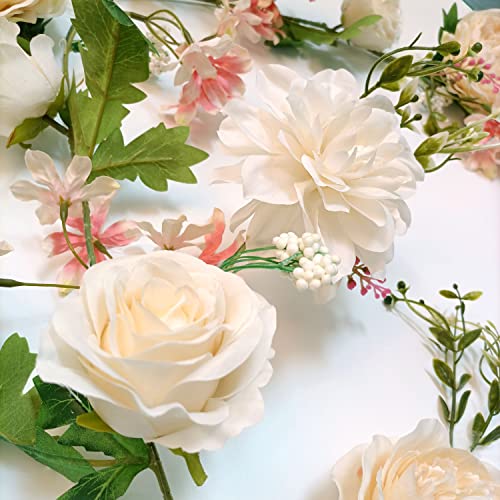 Artificial Peony Garland, 180cm/6FT Length, Fake Rose Vines, Center Flower Decoration, Hanging Silk Flowers for Wedding Decor Home Table Runner Mantle Party Decor (Champagne Peony Garland) - color: Champagne Peony Garland