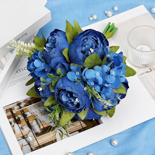 Royal Blue Bridesmaid Bouquet for Wedding, an Artificial Silk Peonies Flowers Bouquet for Marriage Decorations - color: Royal Blue