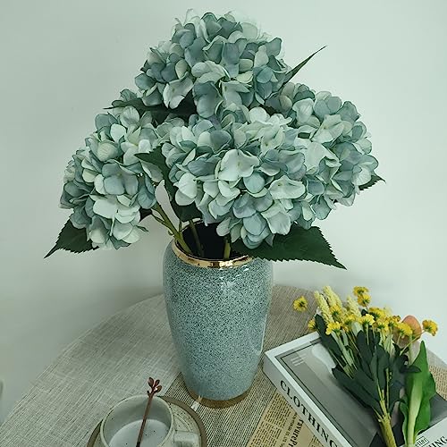 Fall Blue Hydrangea Artificial Flowers,6Pcs Faux Fall Hydrangea Flowers,Artificial Hydrangeas Flowers with Stems,Fake Hydrangeas,Silk Hydrangeas Flowers with Stems for Home Decor - color: Fall Blue