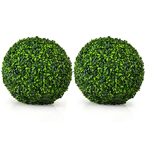 Goplus 2 PCS 15.7 Inch Artificial Plant Topiary Ball, Round Faux Boxwood Balls Outdoor, Garden Spheres Decorative for Front Door, Porch, Backyard, Balcony, Patio, Wedding and Home Décor - size: 15.7 Inch