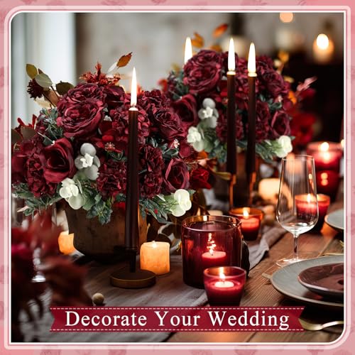 Wavwavw 6 Pcs Artificial Peony Silk Florals Fake Mix Silk Peony Rose Faux Flower Hydrangea Bouquet Elegant Realistic Wedding Floral Centerpiece for Home Party Table Arrangement (Red) - color: Red