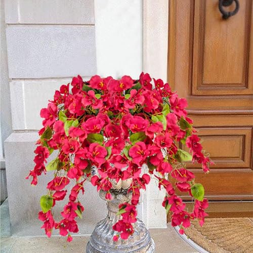 Artificial Fake Hanging Flowers Plants for Outdoor, Faux Silk Hibiscus Long Trailing Vines Realistic UV Resistant for Home Indoor Outside Front Porch Planter Patio Yard Decor,2Pcs (Red) - color: Red