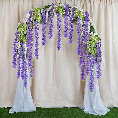DearHouse 6 Pack 3.75 Feet/Piece Artificial Fake Wisteria Vine Ratta Hanging Garland Silk Flowers String Home Party Wedding Decor (Purple) - color: Light Purple
