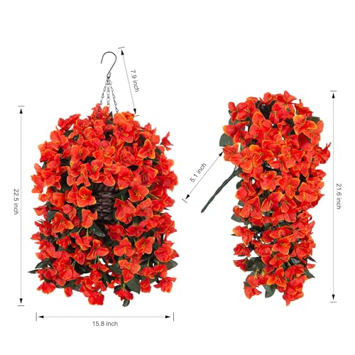 Ivydale Bougainvillea Artificial Hanging Fake Flowers with Basket for Outdoors Decoration, Faux Silk Flowers UV Resistant Fake Plants Long Vines Realistic for Outside Front Door Porch, Orange - color: Orange