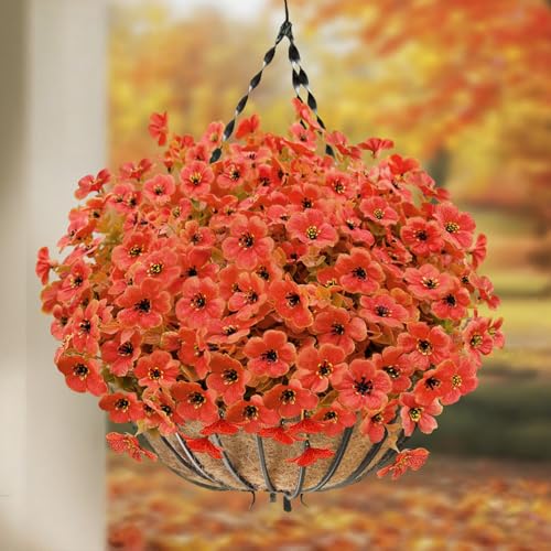 Artificial Mums for Outdoor Fall Decor Flowers, 12 Bundles Fall Decorations for Home Fake Mums Artificial Flowers, Fake Plants for Outdoor Planters UV Resistant for Porch Outside Yard - color: Orange Green, size: 12 Pcs