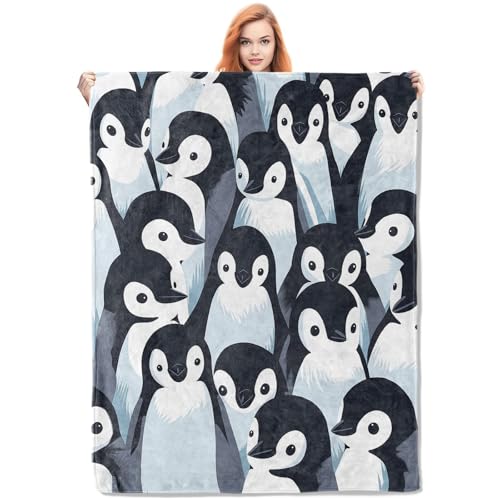 Penguin Party Fleece Blanket - Adorable Penguin Design, Soft Throw 60x80 inches, Fun Winter Decor - Blue & Black - color: Color452, size: 60"x80"